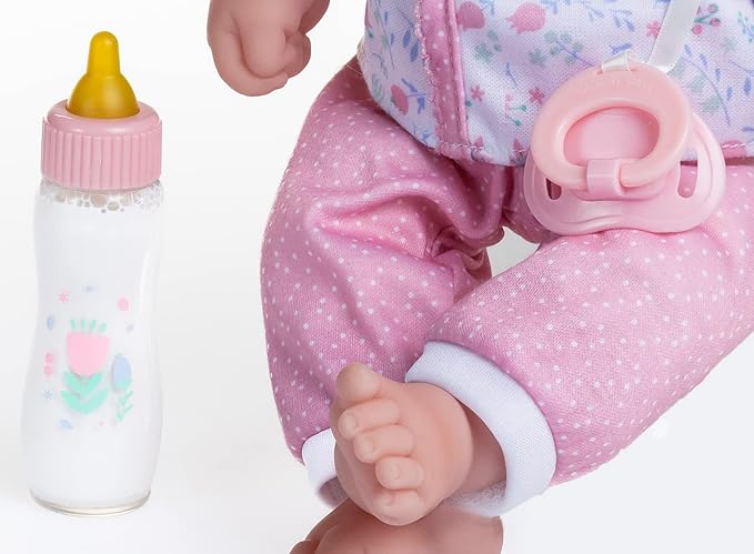 JC Toys La Baby Caucasian 16-inch Small Soft Body Baby Doll La Baby | Washable |Removable Pink Floral Outfit w/Hat, Pacifier & Magic Bottle | for Children 12 Months +