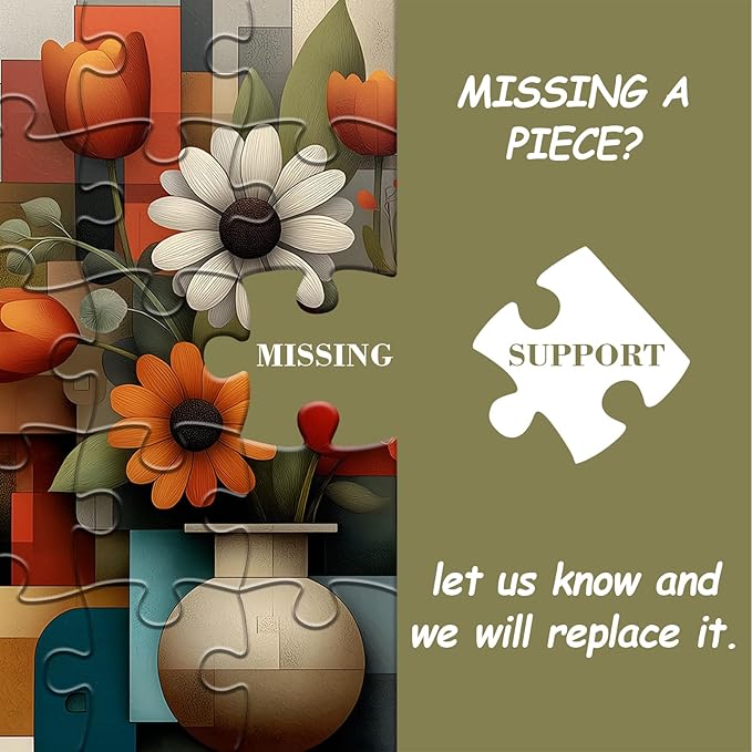 Flower Puzzles for Adults 1000 Pieces, Unique Floral Plant Jigsaw Puzzles Vase, Flower Bloom Puzzles with Geometric Background, Beautiful Floral Home Decor