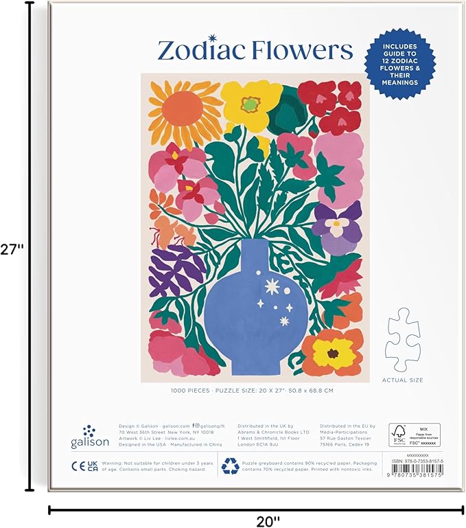Galison Zodiac Flowers – 1000 Piece Puzzle Featuring Artistic Flowers Paired with Zodiac Signs