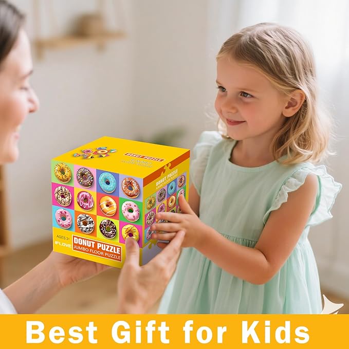 Jumbo Floor Puzzle for Kids,48 Piece Colorful Donuts Jigsaw Puzzles,Learning Educational Toys for Toddlers Ages 3-5,Children Easter Gift for Boy Girl Ages 4-8 (Donut)