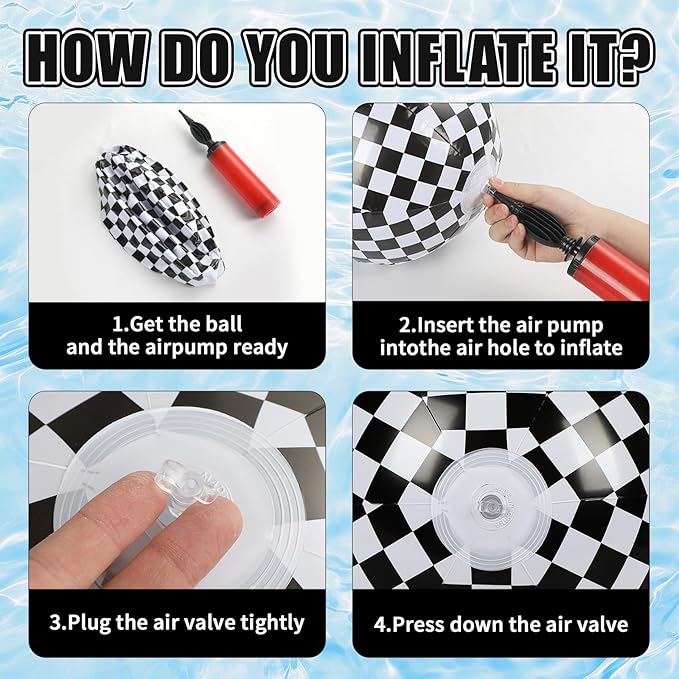 SCIONE 12 Pack 12 Inch Black and White Checkered Flag Inflatable Balls, Beach Balls for Race Car Party Decorations, Truck Birthday Favors & End of Year Student Gifts