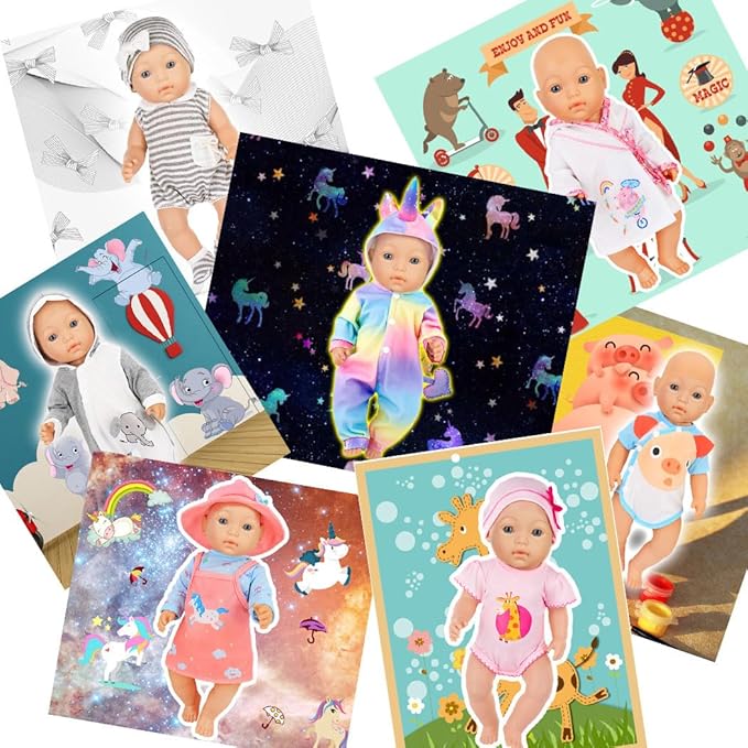 iBayda 7 Sets Baby Doll Clothes & Accessories Include Rompers, Dresses and Hats for 14-16 Inch (35-43cm) Newborn Dolls (Doll Not Included)