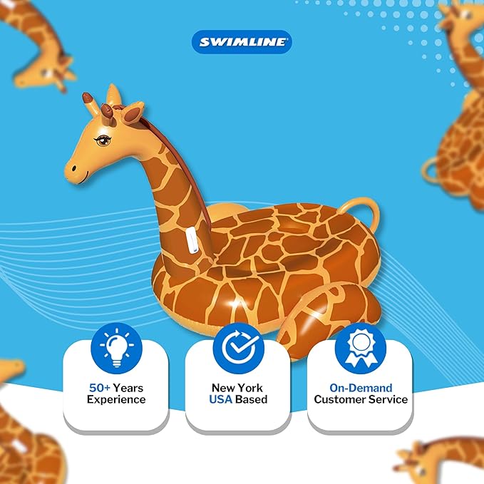 SWIMLINE ORIGINAL 90710 Giant Inflatable Giraffe Pool Float Floatie Ride-On Lounge W/ Stable Legs Wings Large Rideable Blow Up Summer Beach Swimming Party Lounge Big Raft Tube Decoration Toys Kids