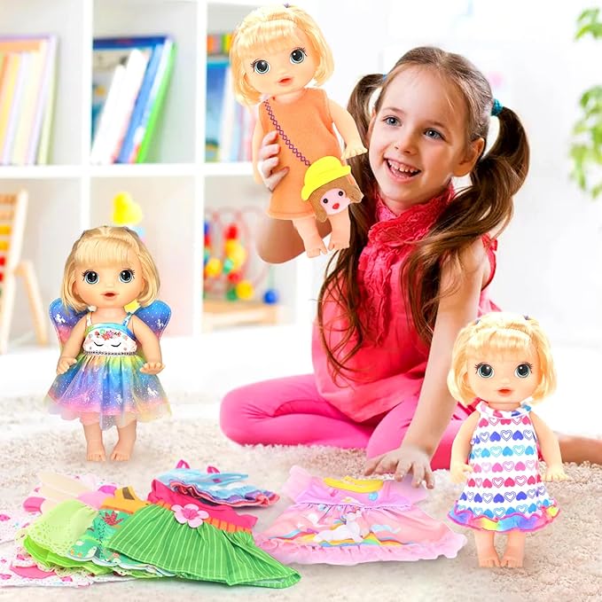 9 Pcs Alive Baby Girl Doll Clothes for 10-12 Inch Girl Dolls,12 Inch Alive Baby Doll Clothes Accessories Dress Outfits,Best Gift for Kids(No Dolls)