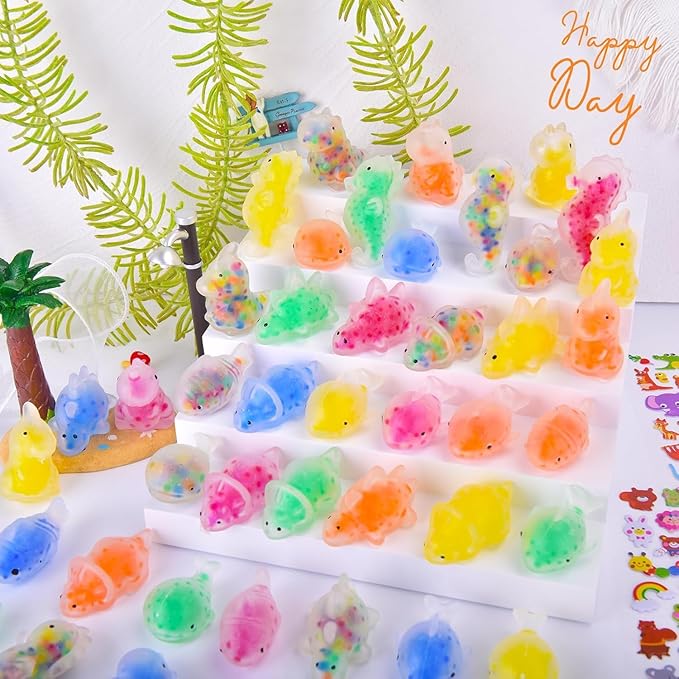 48 Pcs Mochi Squishy Toys with Water Beads for Kids Party Favors, Mini Stress Relief Squishy Fidget Toys for Classroom Prizes Christmas Party Favors Goodie Bag Stuffers Birthday Gift with Stickers