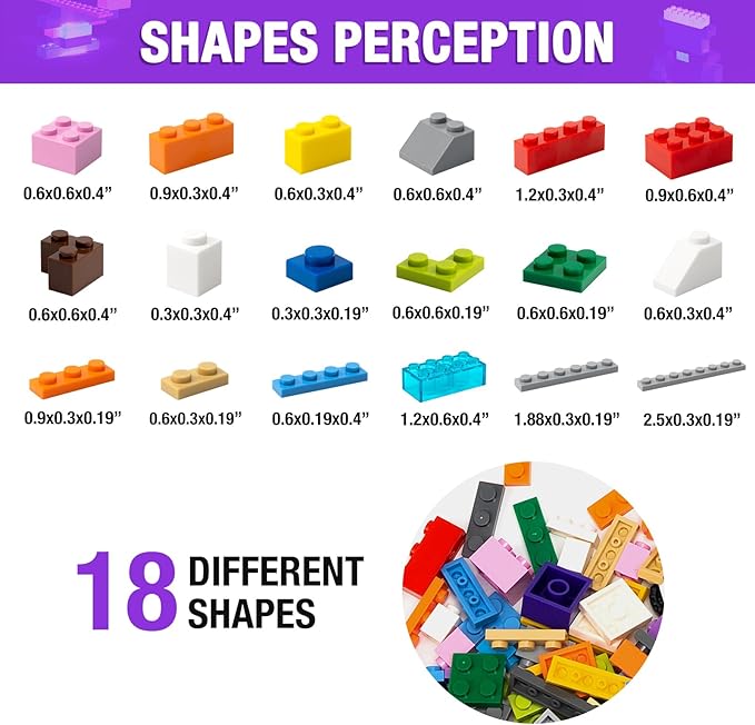 1600 Pieces Building Bricks, Building Bulk Block with 2 Packs 24x24 Studs Sticky Plate and 46PCS Wheel Accessory - Compatible with All Major Bricks, Gfits for Kid - 18 Shape/16 Colo