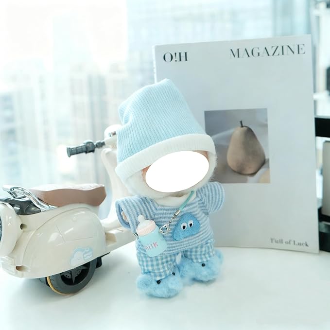 Clothes for 17cm Doll, 5 pcs Set Doll's Outfits Luxury Hat Shirt Pants Crochet Elephant Shoes Accessories Fashion Stylish Adorable Dolls Clothes (No Doll) (Sleepy Elephant Blue)