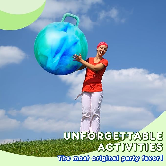 Lewtemi 2 Pcs 29 Inch Big Hopper Ball Jumping Hopping Inflatable Bouncing Ball with Handle and Air Pump for Adults Carnival Outdoor Sports Game(Blue Green Cloud, Blue Pink Cloud)
