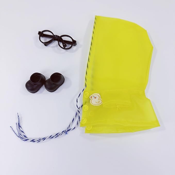 17cm Doll Clothes Set, Stylish Yellow Raincoat Doll Outfits with Black Shoes, Black Glasses (No Dolls)