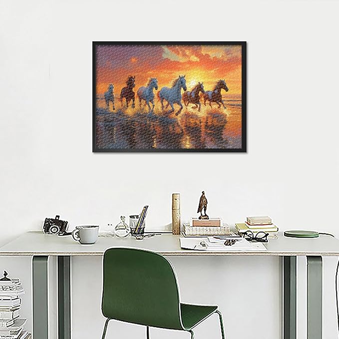 Horses Puzzles for Adults 1000 Pieces, Challenging Jigsaw Puzzles for Adults 1000 Pieces, Sunset Beach Adult Puzzles with Letters on Back, Artwork Puzzle for Home Decor Gift (27.5"x19.7")