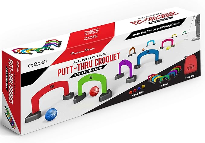 GoSports Putt-Thru Croquet Putting Game - Includes 9 Gates, 4 Golf Balls and Tote Bag - Play at Home, The Office or On The Green!