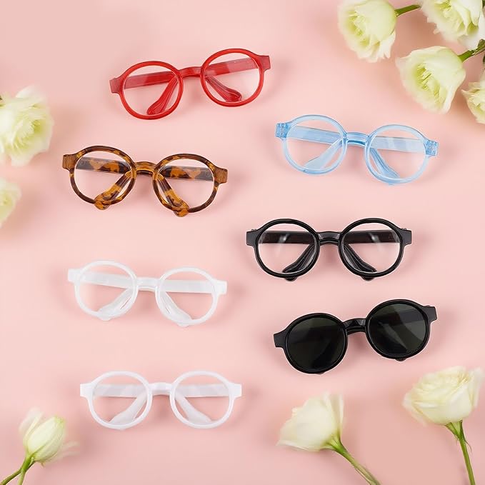 7pcs Doll Eye Glasses Set, Cute Plastic Doll Dress up Sunglasses Eyeglasses Mini Toy Costume Stuff Accessories for Figures Collectors Display & Decoration (7 Colors)