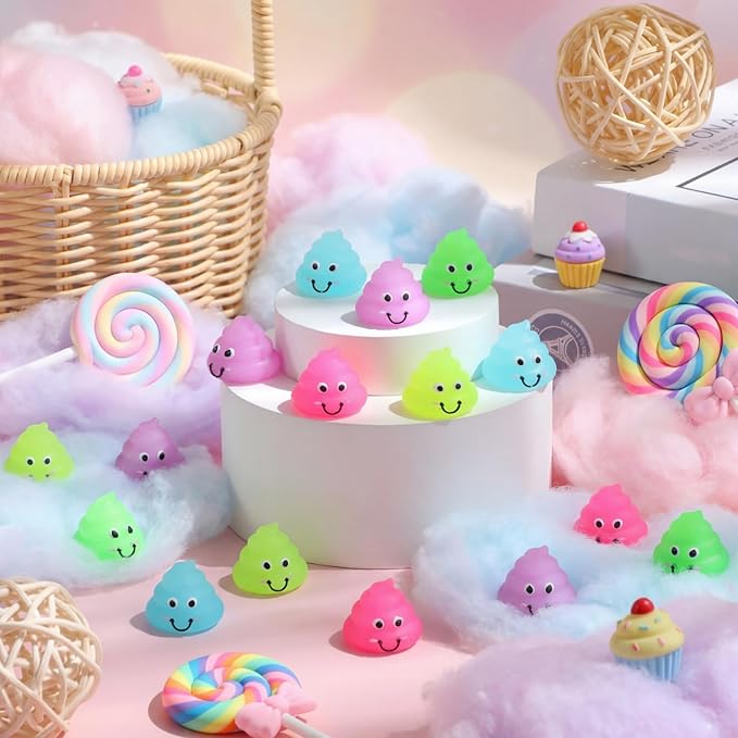 Leyndo 30 Pcs Luminous Small Poop Figures Bulk Glow in The Dark Fake Poop Toys for Prank Hide and Seek Goodie Bags Stuffers Party Favors Prizes Interactive Gag Gifts