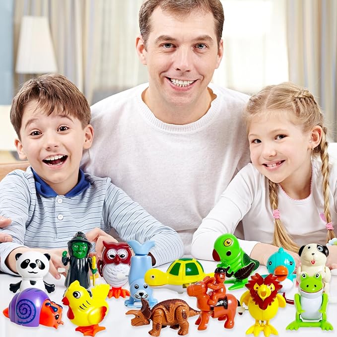 24 Pcs Wind Up Toys Assorted Animals Bulk Flipping Walking Jumping Clockwork Toy,Wind Up Animal Party Favors Toy for Birthday Birthday Party Favors,Classroom Prizes,Treasure Box