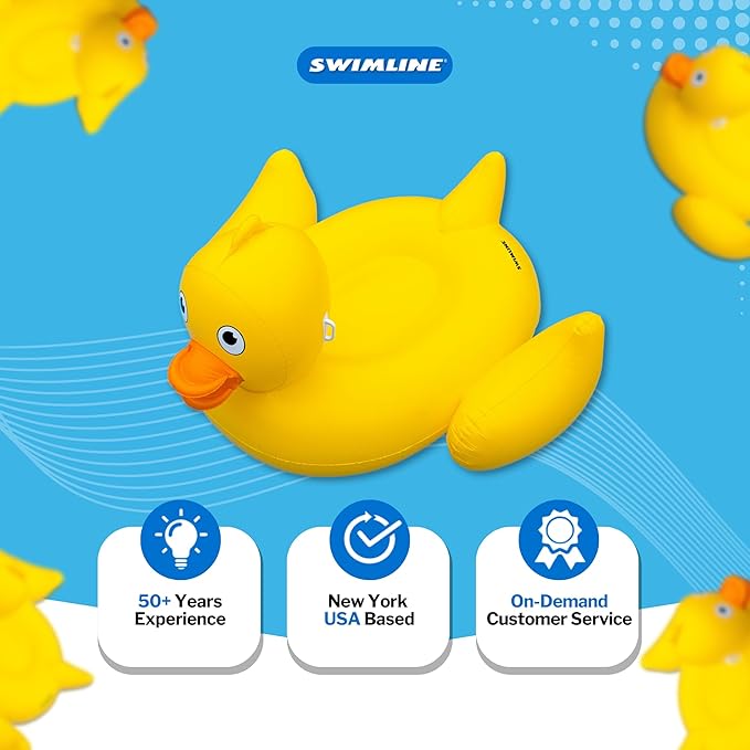SWIMLINE ORIGINAL 90620 Giant Inflatable Lucky Ducky Pool Float | Oversized Ride-On Float with Stable Legs & Wings | Lounge Floatie Perfect for Parties & Relaxation