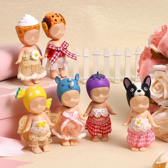 6 Sets Doll Outfits for 3 Inch Doll Pack, Mini Toys Clothes Pack with Tops & Skirts Clothing Mini Figure Costume Dress Up Accessories for Collector Display and Decoration (Pink, Red, Yellow)