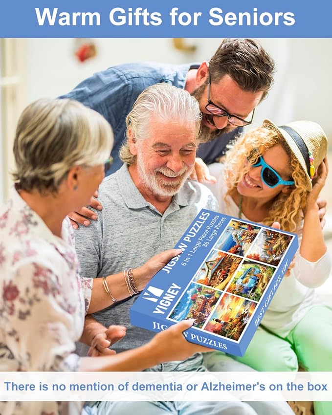 Yigney 6 Pack 36 Large Piece Jigsaw Puzzles for Seniors Alzheimer Product for Elderly Dementia Activities Memory Game for Patients in Nursing Home with Storage Box