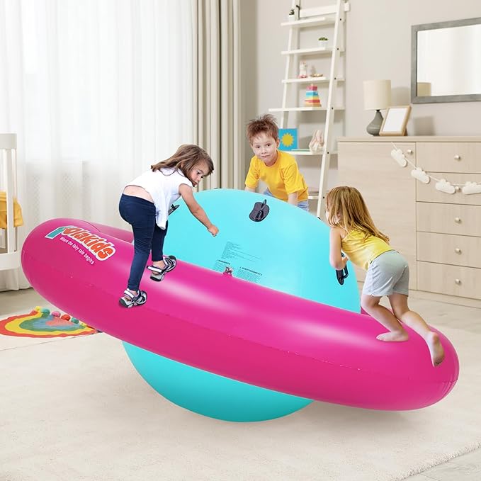 OLAKIDS 8FT Inflatable Dome Rocker Bouncer, Outdoor Kids Giant Roll and Play Seesaw Rocker with 6 Secure Handles, Max Weight 250 LBS, Toddlers Climbing Toy Backyard Play Center Equipment