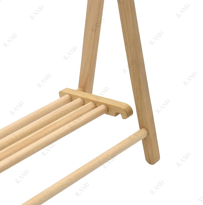 ILAND 1/12 Scale Accessories Dollhouse Miniature Rack w/ 6 Mini Hangers, Plant Hanger for Living Room, Bathroom, Bedroom (1 Foldable Rack w/ 6 Mini Hangers)