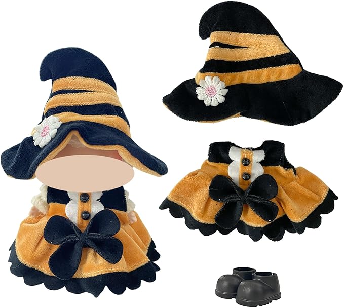 Ezcora 3 Sets Magic Dress-Up Clothes for 17cm Dolls, Bat, Witch, Bunny, Cat & Fantasy Outfits, 6.7-Inch Plush Doll Accessories with Colorful Shoes and Glasses, Kawaii Idea (No Dolls)