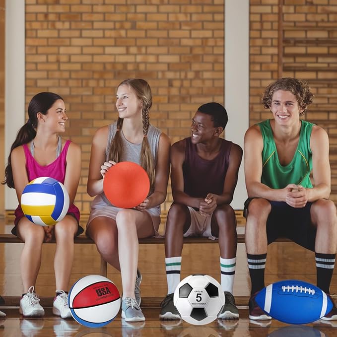 Liliful 36 Pcs Bulk Assorted Sports Balls Equipment Set with Pump & Carry Bag – Soccer, Basketball, Volleyball, Football & Playground Ball for School PE, Outdoor Game & Team Training