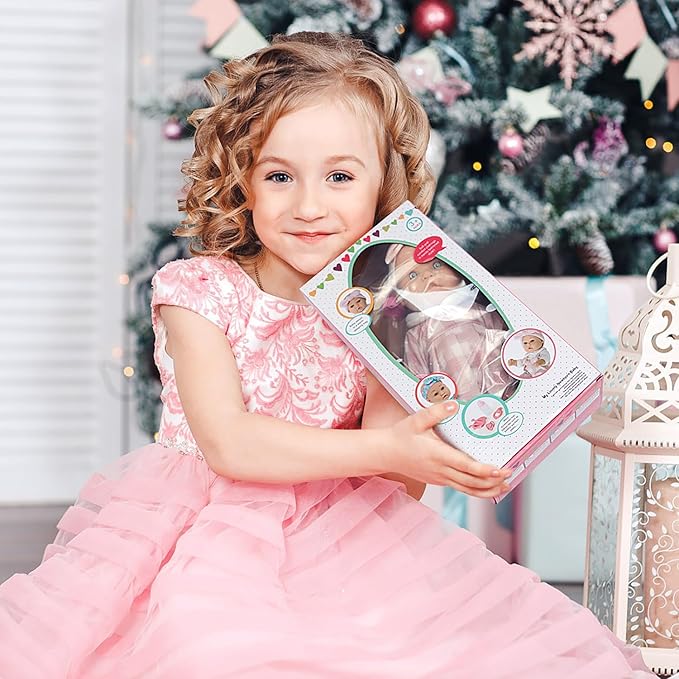 12″ Baby Doll Classic Checkered Dress & 6-Piece Accessories Gift Box Packaged – Soft Realistic Lifelike Baby Dolls for Toddlers & Little Girls
