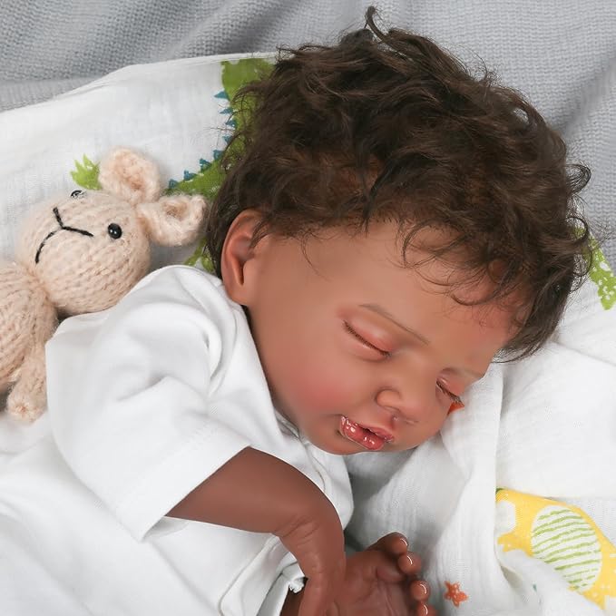 CHAREX Lifelike Reborn Baby Dolls Black - 18 inch Realistic Baby Doll Newborn Sleeping Baby, African American Real Life Baby Dolls, Birthday Gift Set with Accessories for Kids Age 3+