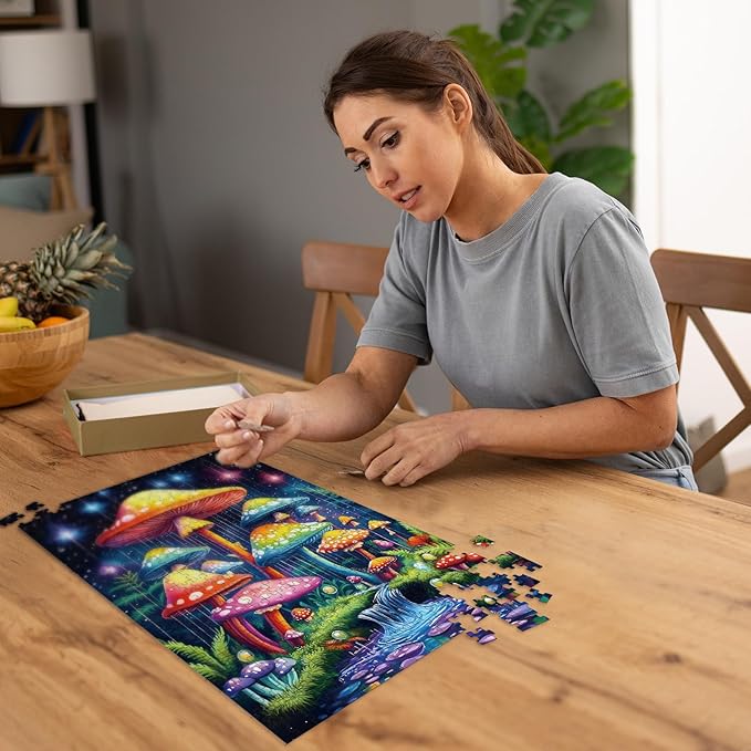 Puzzles for Adults 500 Pieces, Mushroom Jigsaw Puzzles - Starry Night Mushrooms, Impossible Glow in The Dark Puzzle for Seniors Family, 14.96x20.47 inches, 1:1 Poster, Letter on The Back