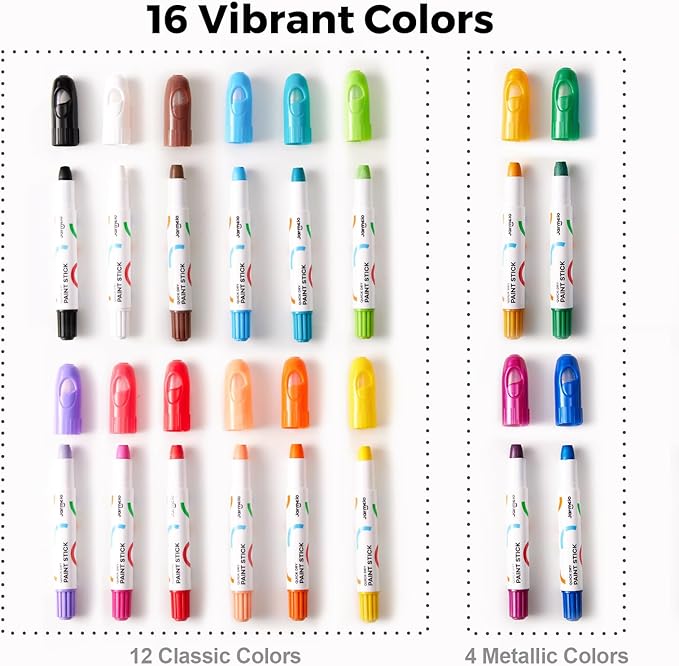 Tempera Paint Sticks, 16 Colors Jumbo Paint Sticks for Kids, Washable, Quick Drying, Non-Toxic, Toddler Art Supplies for Paper Stone Wood Canvas, Easter Gifts for Kids