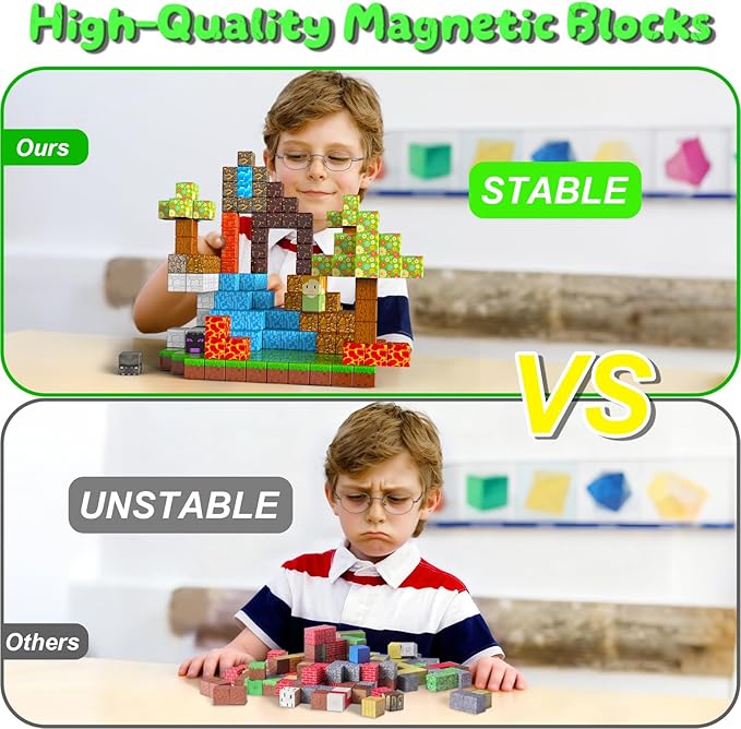 Magnetic Blocks - 200PCS Magnet Building Cube Game Tiles Stacking Construction, STEM Sensory Toys Birthday Gifts for Boys and Girls Age 3+ Years Old