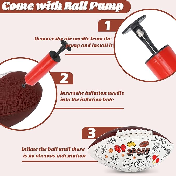 Size 6 Color Your Own Football Brown DIY Custom Craft Kit with Pump 12 Markers Personalized Youth Toddler Training Paint Your Own Toy Creative Gift for Kids (Brown Foorball, 6)