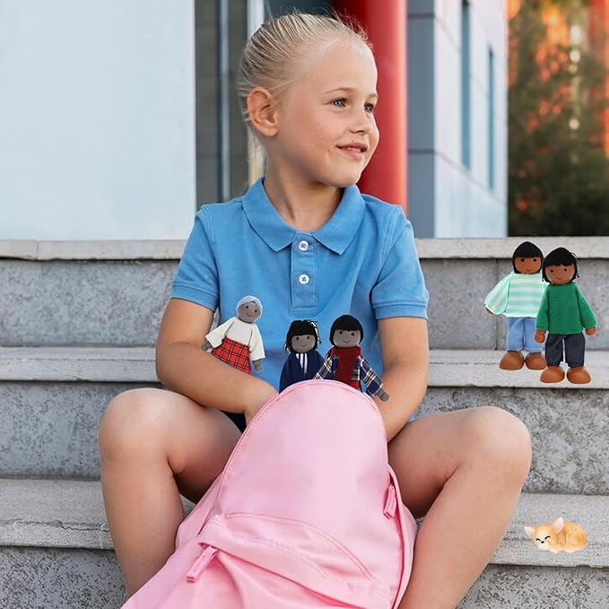 ONEST 18 Pieces Wooden Dollhouse Family Set Mini People Figures Dog Cat Sets Dollhouse Dolls Wooden Doll Family Pretend Play Figures Accessories for Pretend Doll House Toy