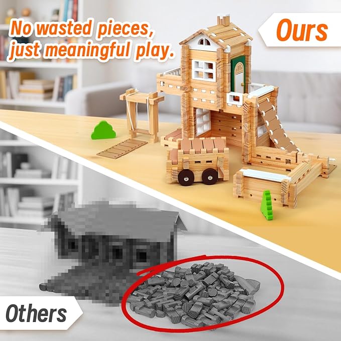 Jovi-mindly&Notchies 107 Pcs Wooden Blocks Toys with Door and Windows,Classic Old Fashioned Toys,Wooden Building Blocks for Kids Ages 4-8 Boys and Girls,Easter Toys Gifts(No Printed Manual)