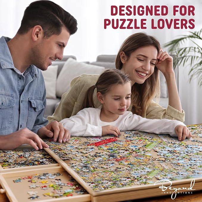 1000 Piece Rotating Puzzle Board with Drawers and Cover - 4 Drawers, Wooden Jigsaw Puzzle Table | 30” X 22”| Jigsaw Puzzle Board - Portable Puzzle Tables for Adults and Kids by Beyond Innoventions