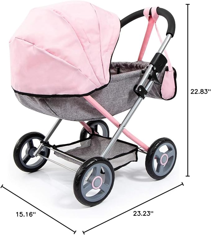 Bayer Baby Doll Stroller Toy Set with Accessories - Pink/Grey Pretend Play Carriage for Toddlers & Kids up to 18 Inch Dolls
