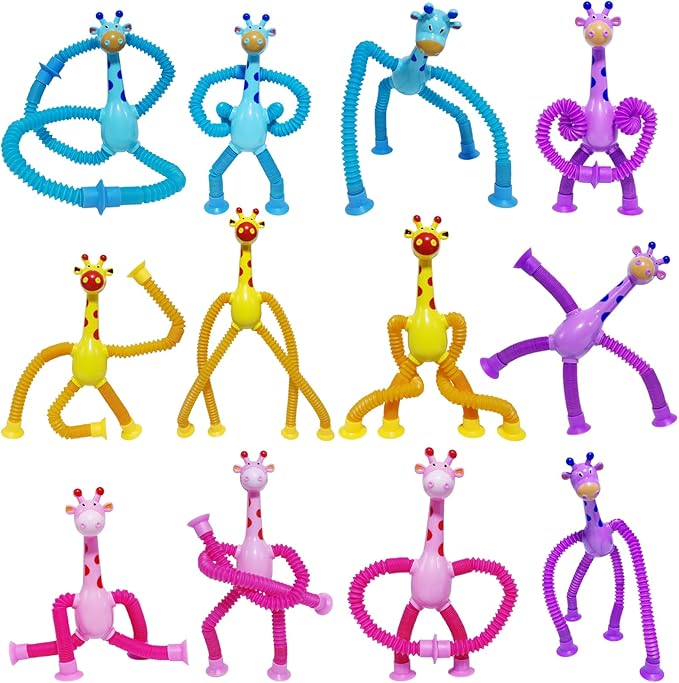 8Pcs Telescopic Suction Cup Giraffe Toys, Suction Pop Tubes Giraffe Sensory Toys, Pop Fidget Toys Bulk for Toddler Travel, Easter Basket Stuffers Party Favor Birthday for Boys Girls