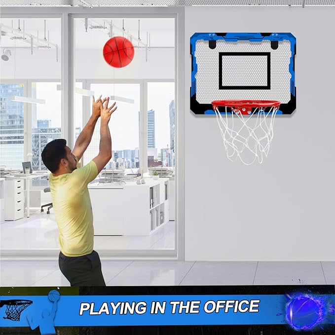 Indoor Mini Basketball Hoop Set Gift for Kids Adults, Upgrade Over Door Hoop with 4 Rubber 6" Balls, Wall Mount Hoop for Bedroom Yard, Christmas Stocking Stuffer Gift for Boys Teen