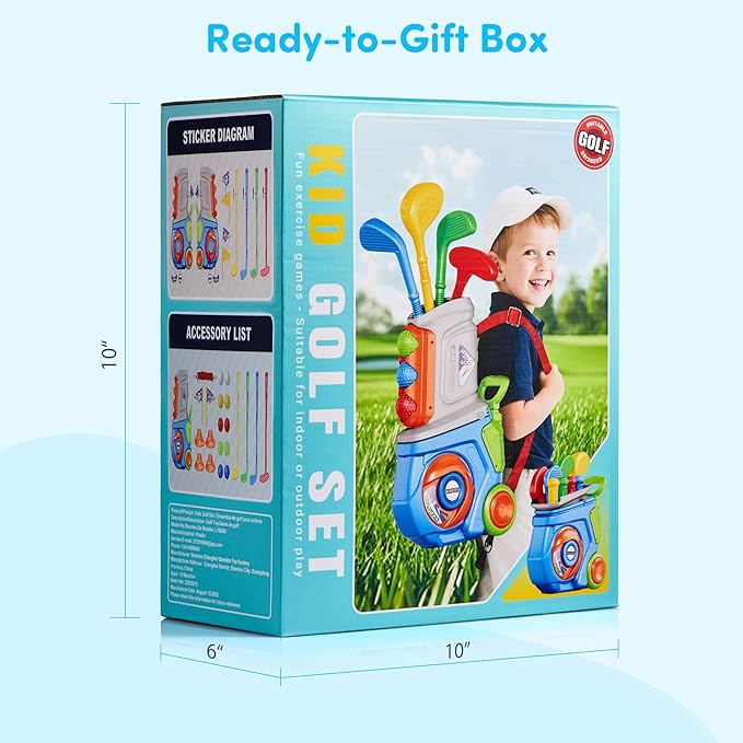 PJG Toddler Golf Set, Plastic Kids Golf Clubs Ages 1 2 3 4 5 Years Old with 4 Golf Clubs and 10 Balls, Indoor and Outdoor Golf Toys with Cart for Toddlers Boys and Girls Birthday Gift (Blue)