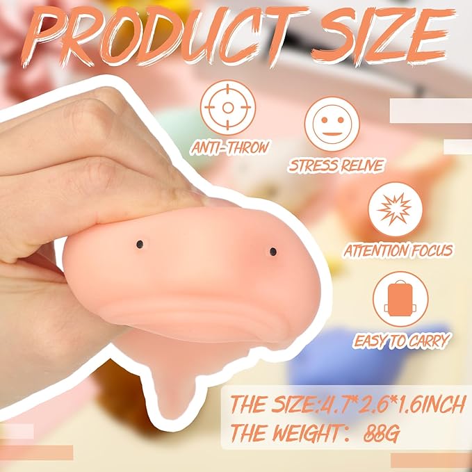 Liliful 7 Pieces Blobfish Stress Relief Balls for Adult Fun Squeeze Fidget Blob Fish Anxiety Relief Balls Squeeze Sensory for Birthday Office Christmas Holiday Party