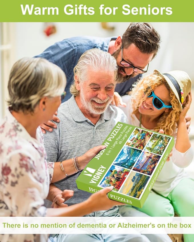 Yigney 6 Pack 48 Large Piece Jigsaw for Seniors Alzheimer Products for Elderly Dementia Activities Memory for Patients in Nursing Home with Storage Box