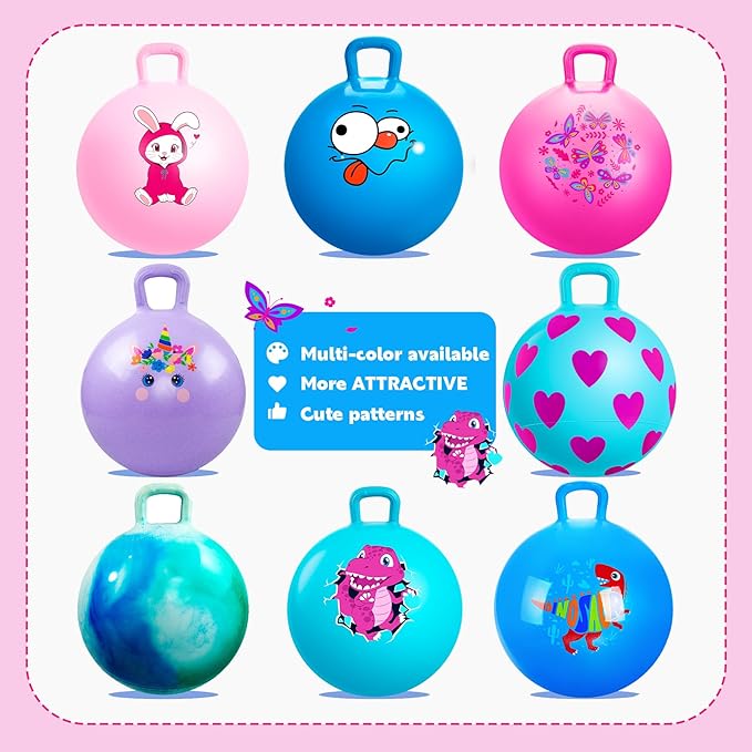 EVERICH TOY Hopper Ball, Pink Butterfly Hopping Toys for Kids, 20 Inch Bouncy Ball with Handle, Indoor Outdoor Inflatable Hippity Hop Toy for Girls Boys Gift with Free Pump