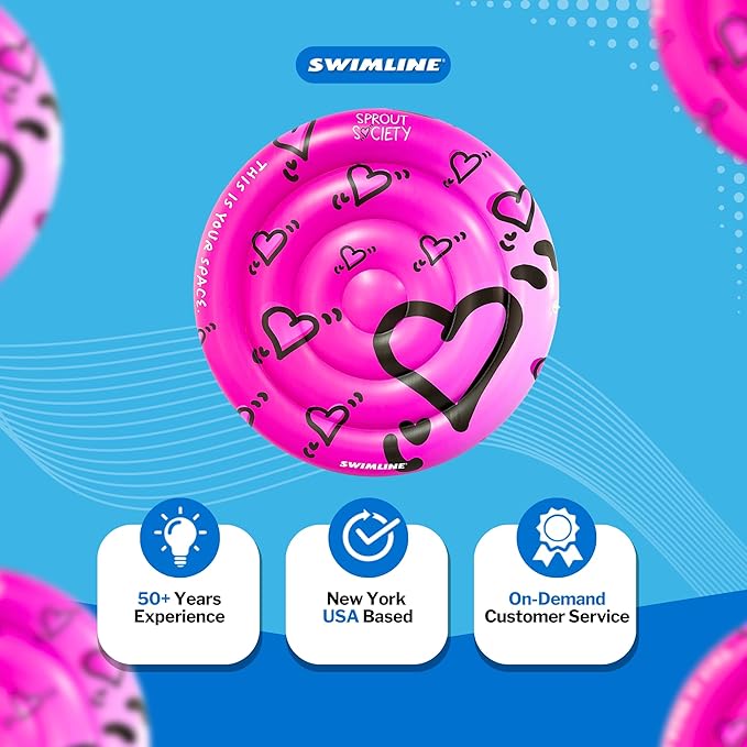 SWIMLINE Original 90510 Sprout Society Heart Island Pool Float for Adults Kids 63 Inch Inflatable Floating Lounger Mat for Pool Lake Ocean | Mental Health Org Collaboration Float for A Good Cause