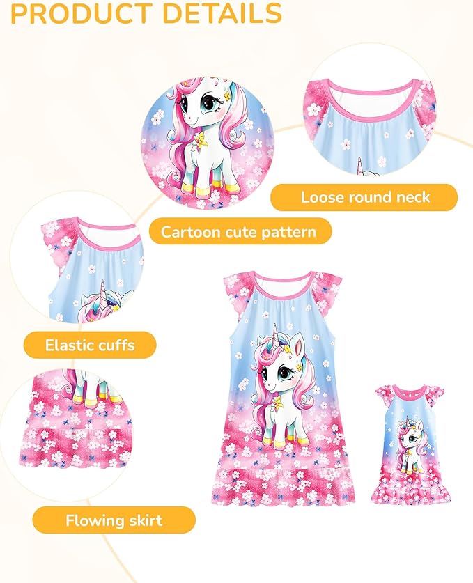 LQSZ Doll and Girl Matching Nightgown Outfit Pajamas Nightie Nightgown for Girls and Dolls Clothes