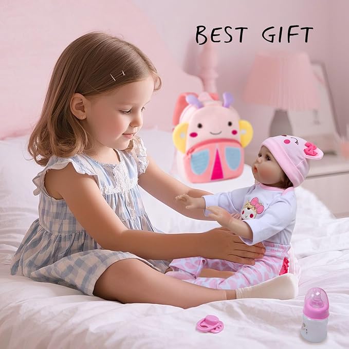Pedolltree 11 Pcs Set Reborn Baby Dolls Clothes Girl Outfit Accessories for 17-22 Inch Reborn Doll Newborn Girl with Butterfly Backpack Diaper
