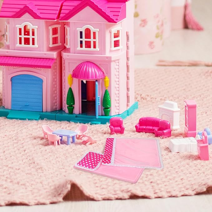 Mini Dollhouse Bedding Set 3 Piece for Dolls with Mattress Pillow Comforter Soft Fabric Dollhouse Bedroom Accessories 11.22X10.43 Inch