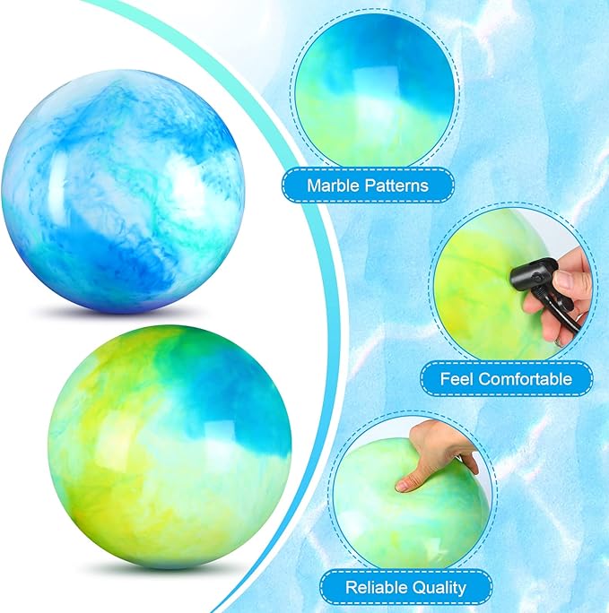 Deekin 4 Pcs 15 Inches Marbleized Bouncy Balls Large Size Cloud Inflatable Ball Colorful PVC Playground Beach Bouncy Sensory for Adult Pet Playing Outdoor Pool Game Party Supplies
