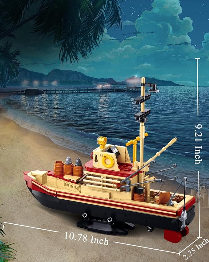 Sluban City Building Set with Shark Toys, Fishing Boat Building Toys with 3 Fisherman Minifigures, Suitable for Adult and Kids, Compatible with Lego, 592 PCS