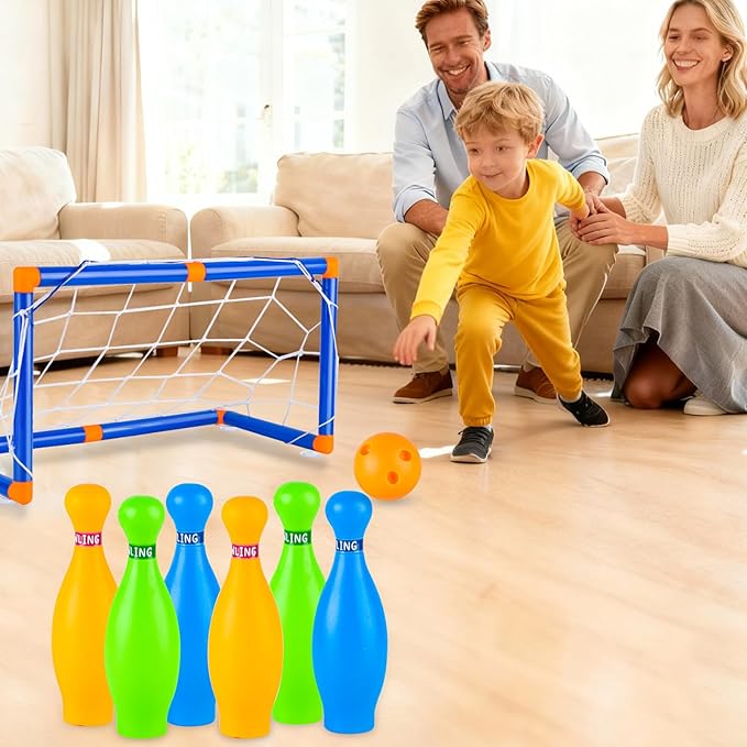 4-in-1 Hover Soccer Ball Hockey & Bowling Set, LED Air Floating Sports Toy for Indoor Outdoor Play for Kids Ages 3-12, Birthday for Boys Girls Toddlers
