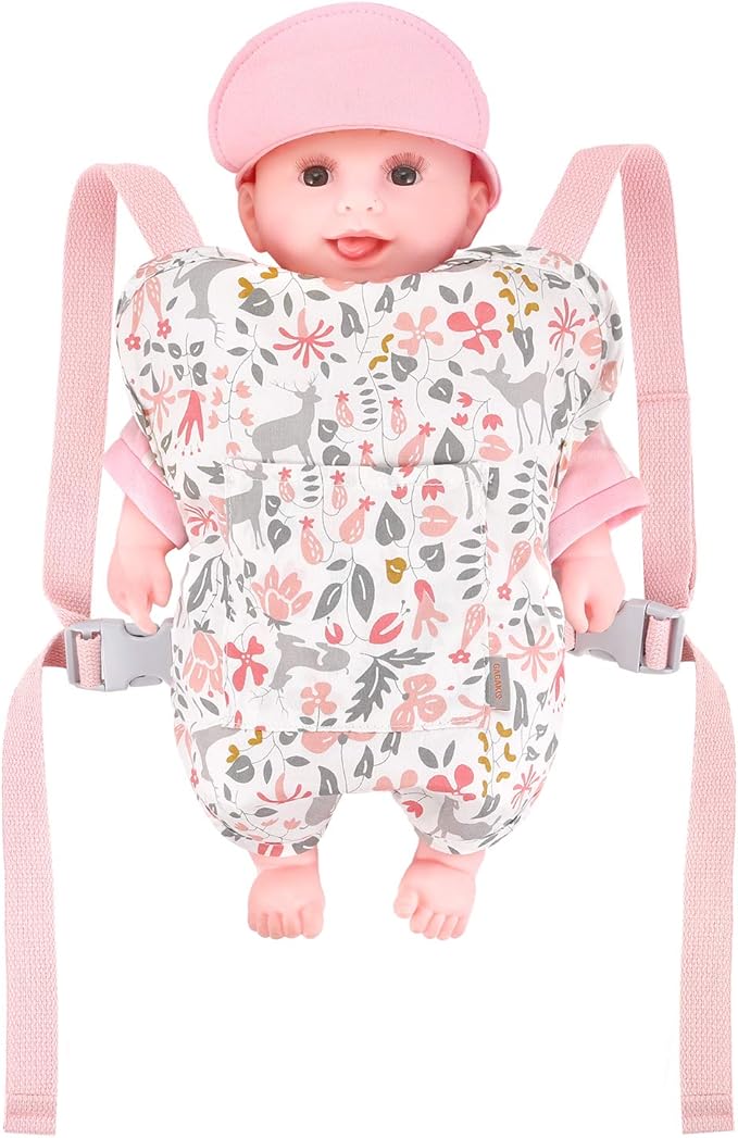 GAGAKU Baby Doll Carrier, Baby Doll Accessories up to 18-inch Dolls, Reborn Baby Dolls Carrier for Little Girls – Pink (Reindeer)