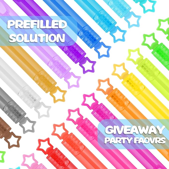 300 Pack 20 Colors Neon Bubbles Bulk in Gift Box, Mini Star Bubble Wand Party Favors for Kids, Birthday Treats, Party Supplies, Goody Bag Stuffer, Classroom Giveaways, Carnival Prizes Toy for Toddlers